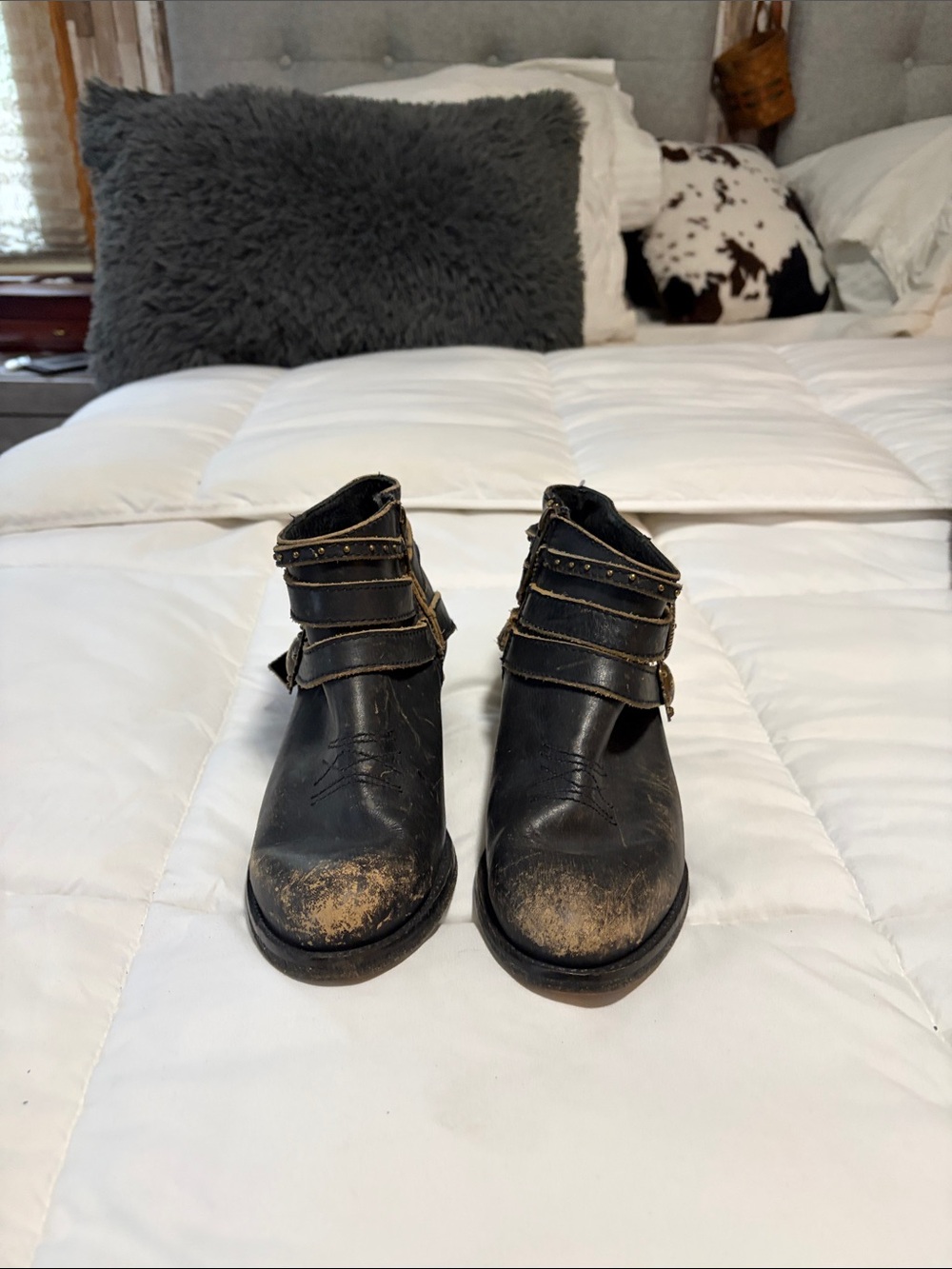 Corral Black Leather Ankle Booties with Triple Strap Accents